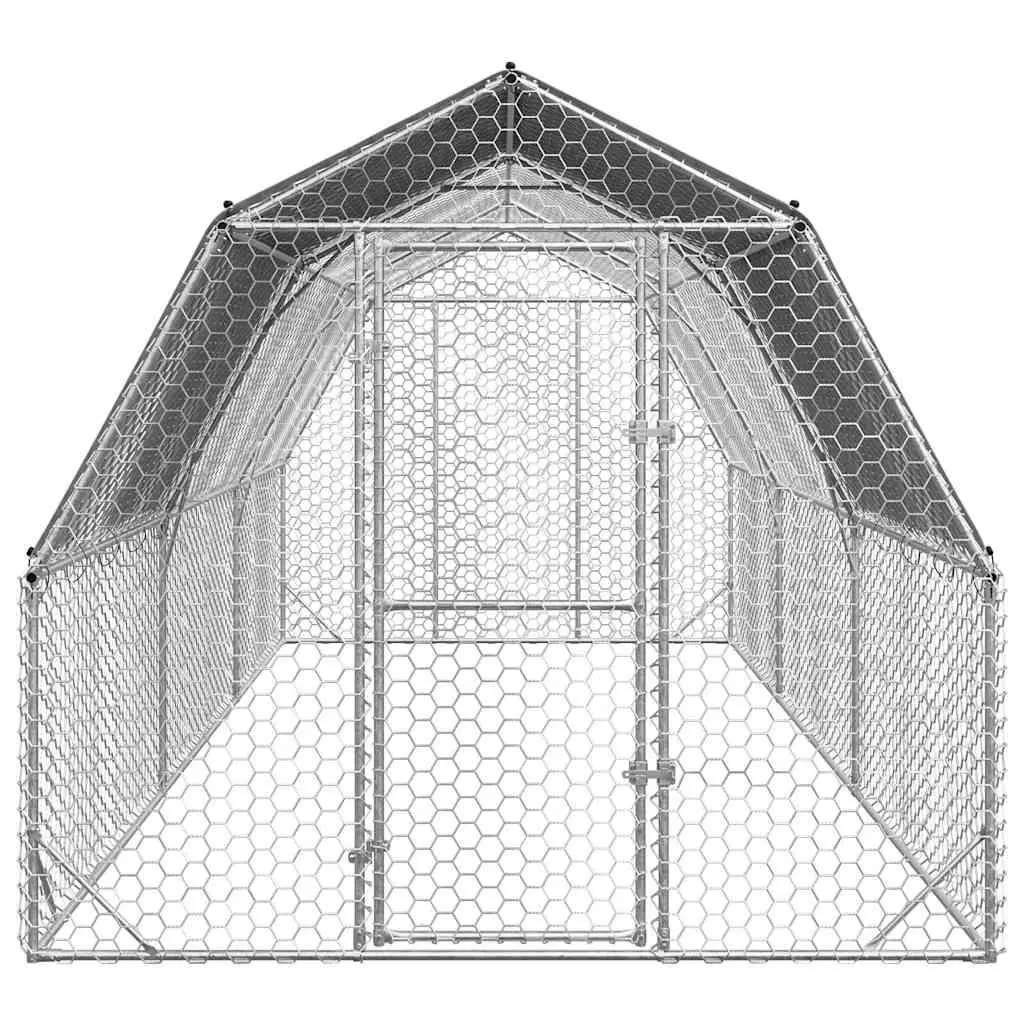 Chicken Run Walk-In Coop Galvanised Steel Frame Hexagonal Mesh 2.5 x 6 x 2.25 m Silver