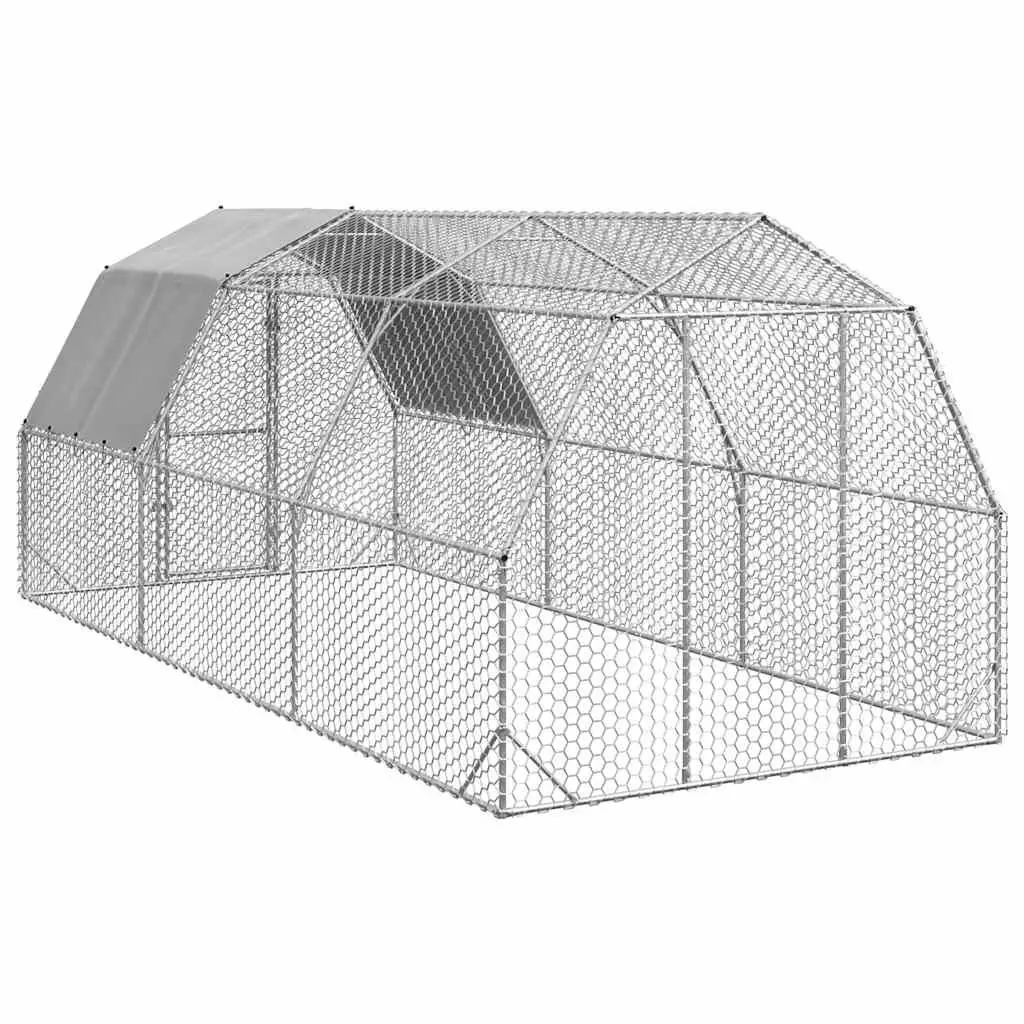 Chicken Run Walk-In Coop Galvanised Steel Frame Hexagonal Mesh 2.5 x 6 x 2.25 m Silver