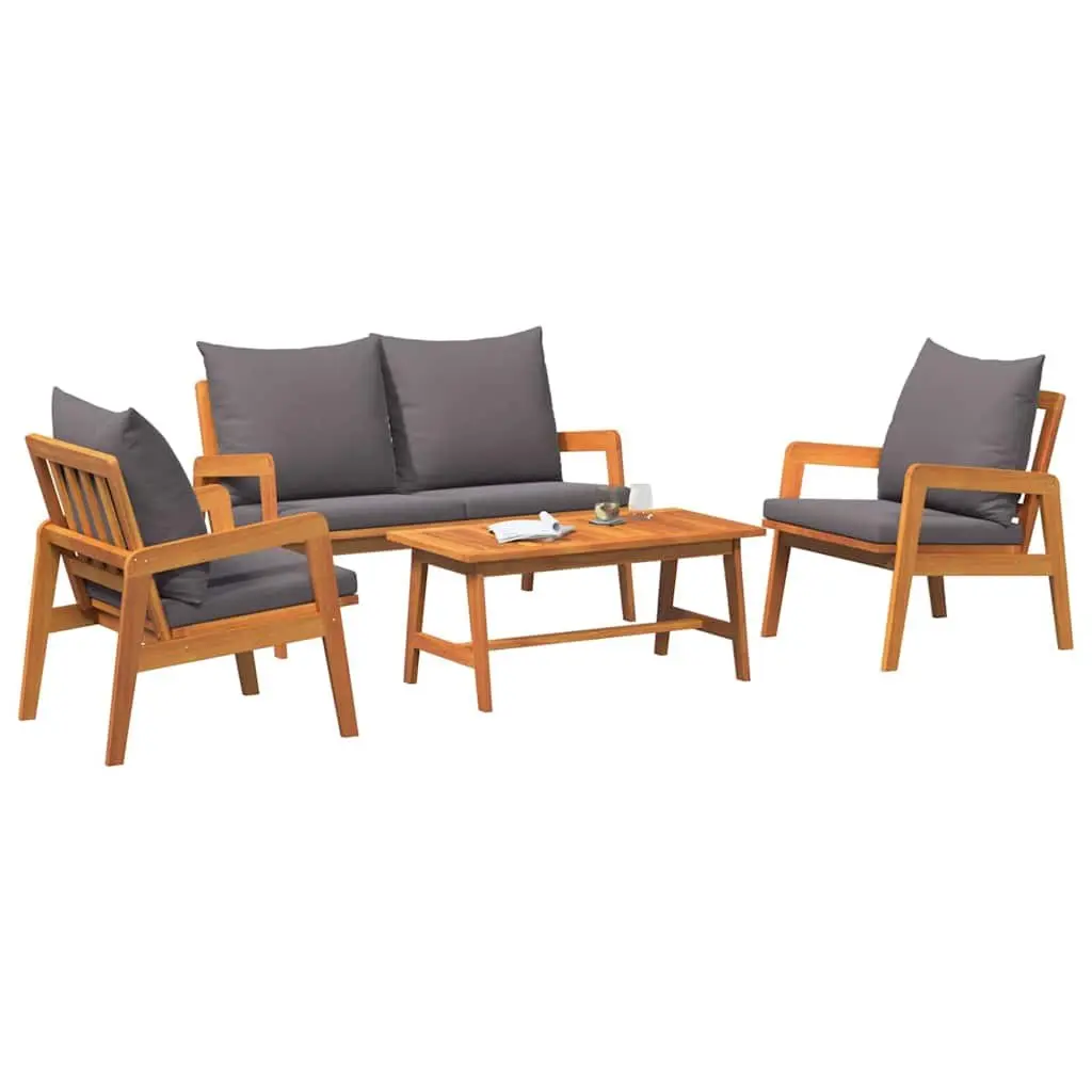 Outdoor Bistro Set 4 Piece Brown Acacia Wood Garden Furniture with Cushions