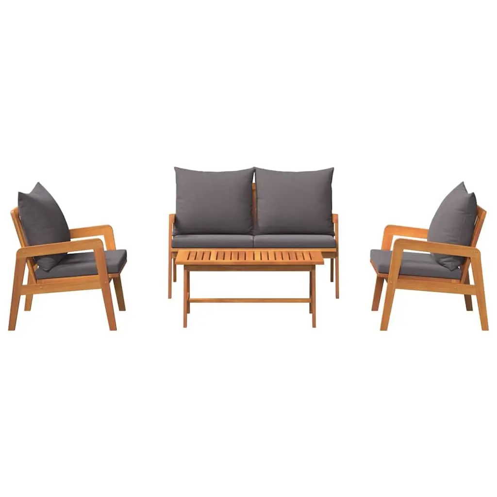 Outdoor Bistro Set 4 Piece Brown Acacia Wood Garden Furniture with Cushions