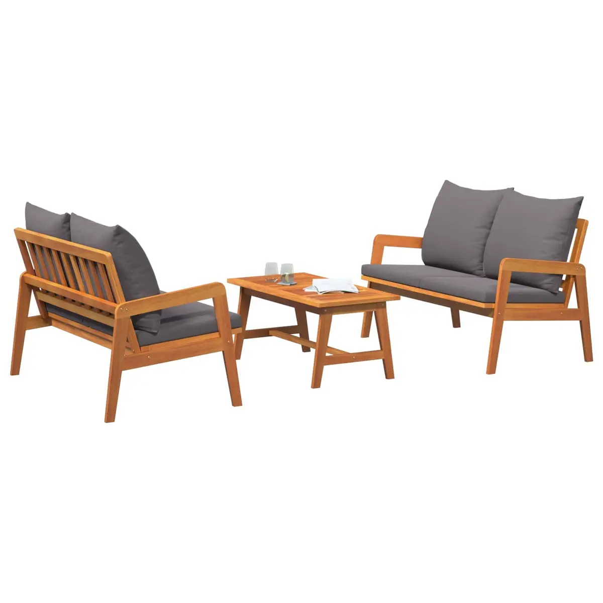 Outdoor Bistro Set 3 Piece Brown Solid Acacia Wood Garden Patio Furniture with