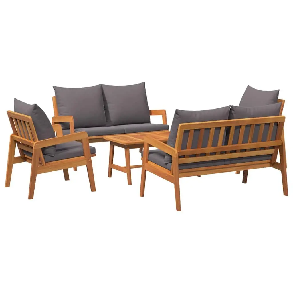 Outdoor Bistro Set 5 Piece Brown Acacia Wood Garden Furniture with Cushions