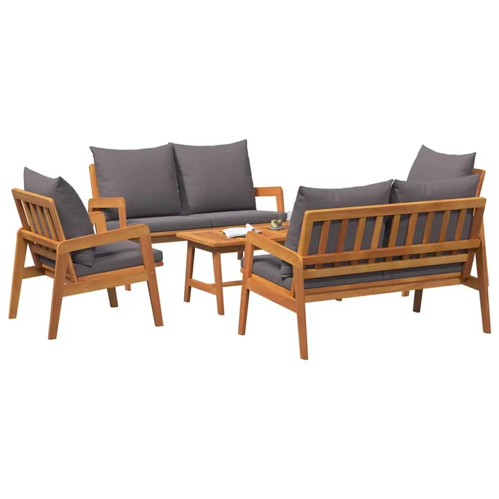 Outdoor Bistro Set 5 Piece Brown Acacia Wood Garden Furniture with Cushions