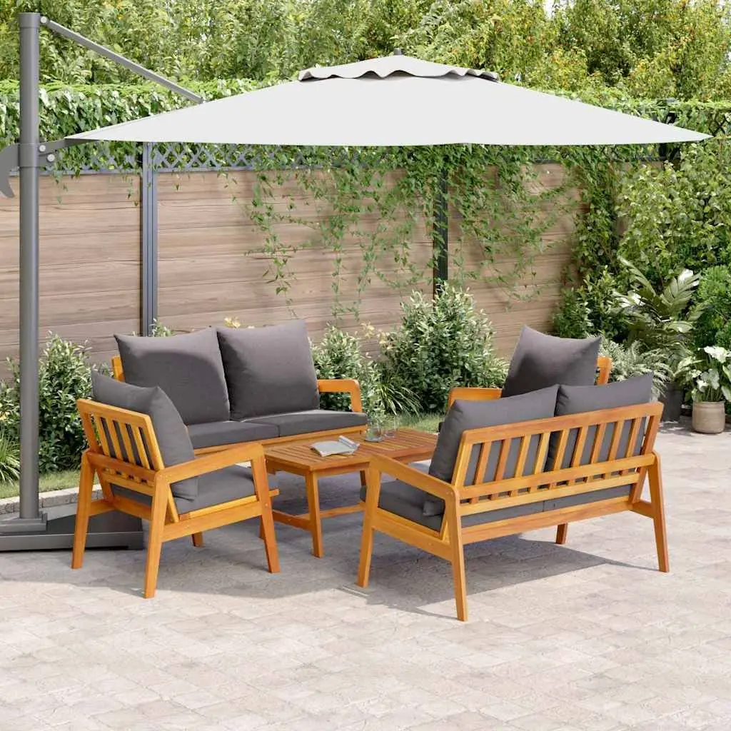 Outdoor Bistro Set 5 Piece Brown Acacia Wood Garden Furniture with Cushions
