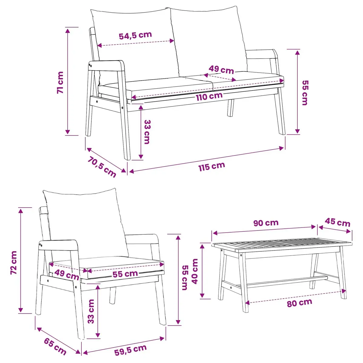 Outdoor Bistro Set 5 Piece Brown Acacia Wood Garden Furniture with Cushions
