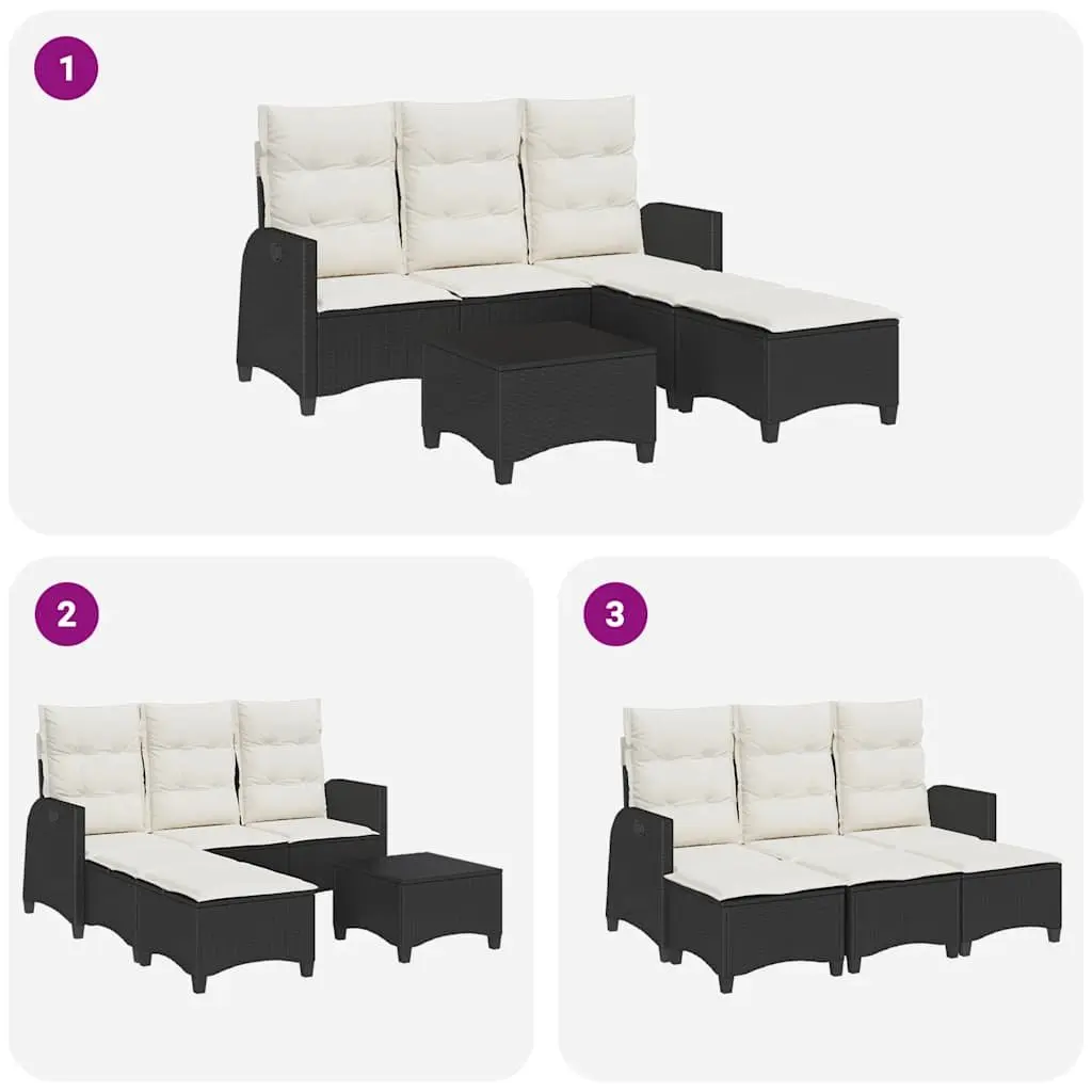 L-Shaped Garden Sofa Set 3 Piece Outdoor Furniture with Cushions Black
