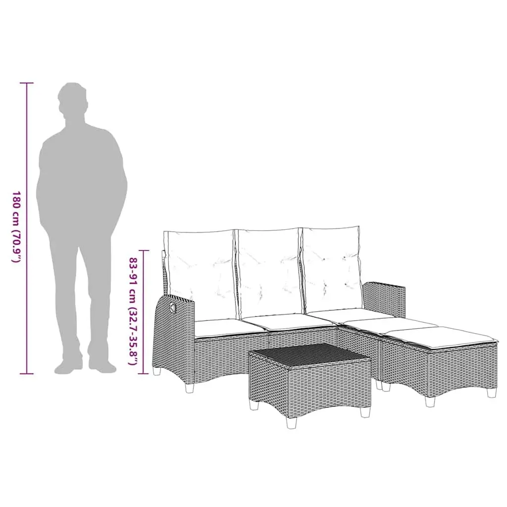 L-Shaped Garden Sofa Set 3 Piece Outdoor Furniture with Cushions Black