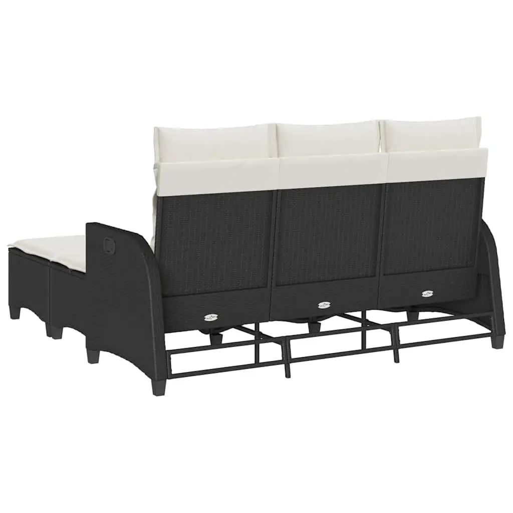 L-Shaped Garden Sofa Set 3 Piece Outdoor Furniture with Cushions Black
