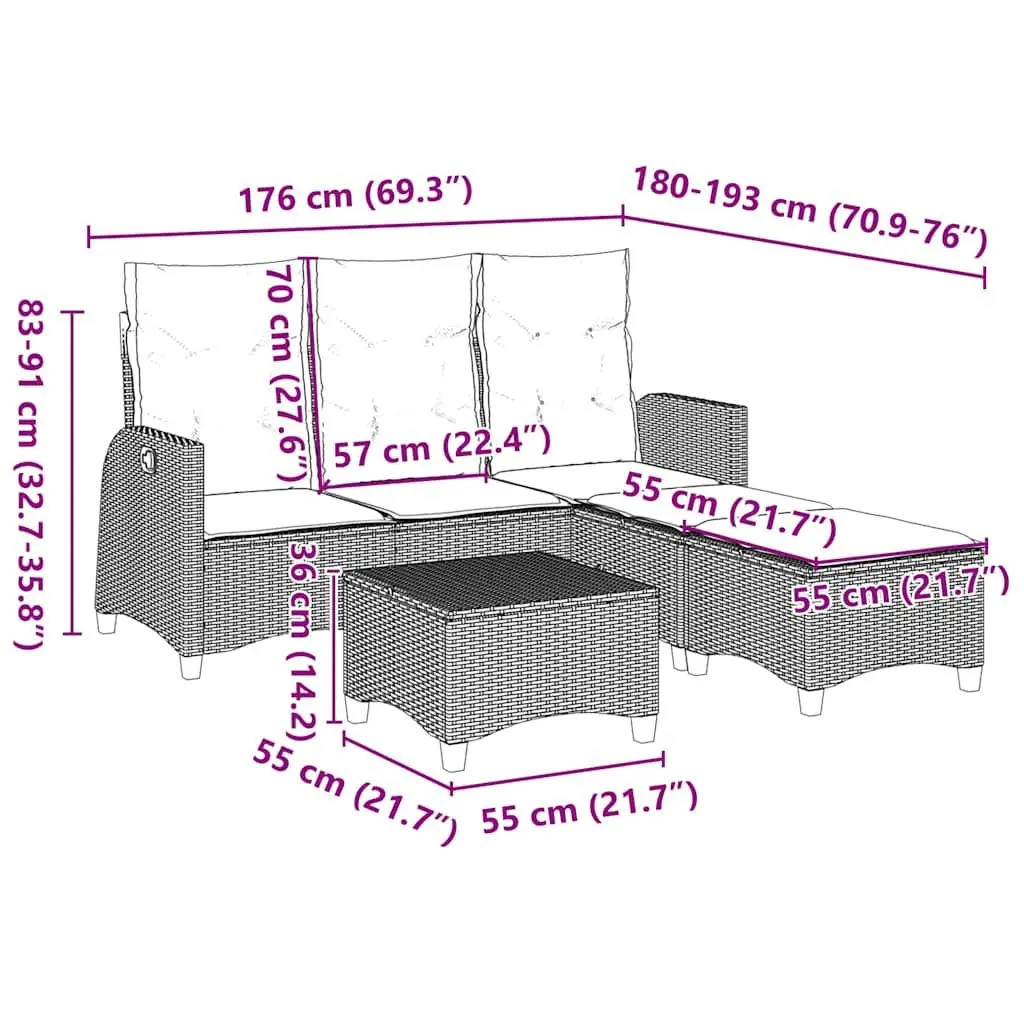 L-shaped Garden Sofa Set Outdoor Furniture 3 Piece Grey