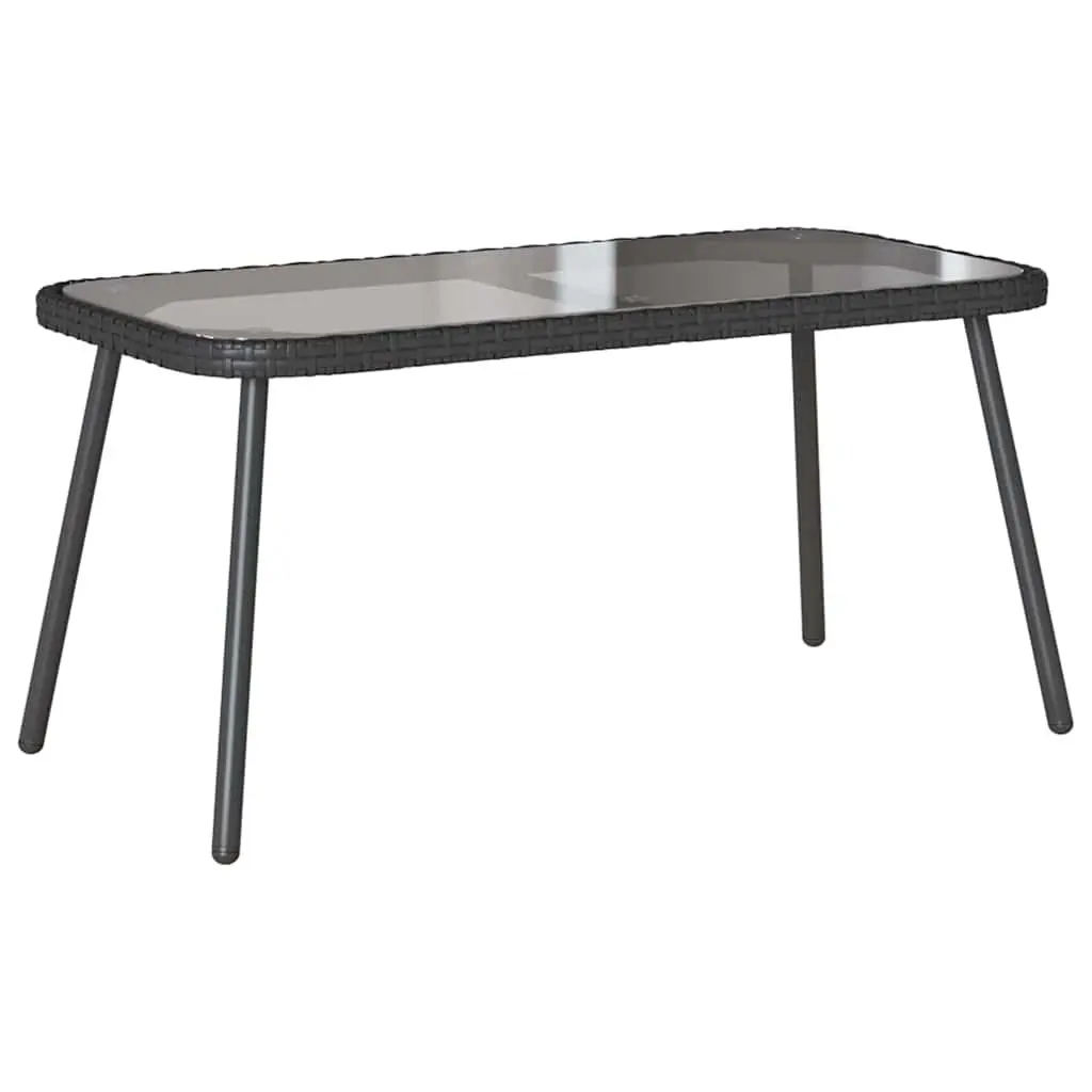 Garden Dining Set Outdoor Furniture Black Poly Rattan Table and Bench with Cushions