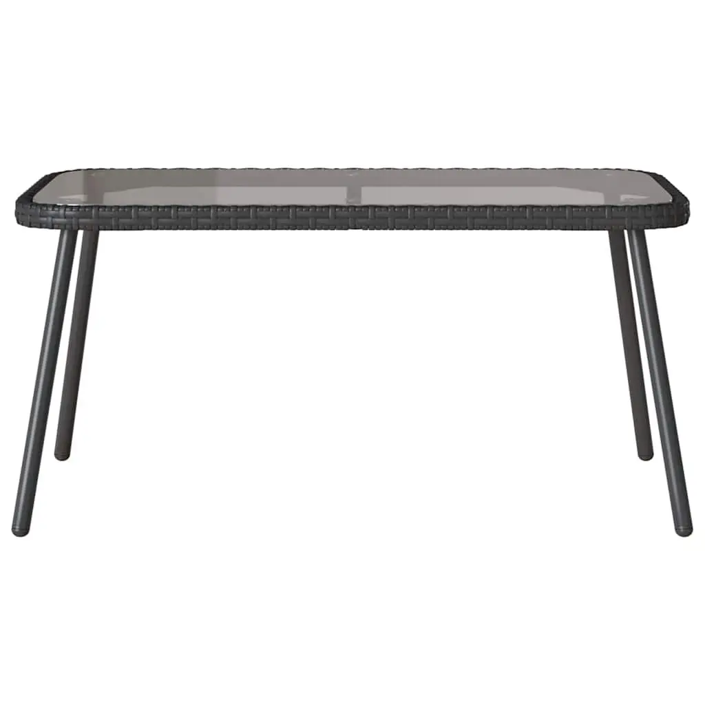 Garden Dining Set Outdoor Furniture Black Poly Rattan Table and Bench with Cushions