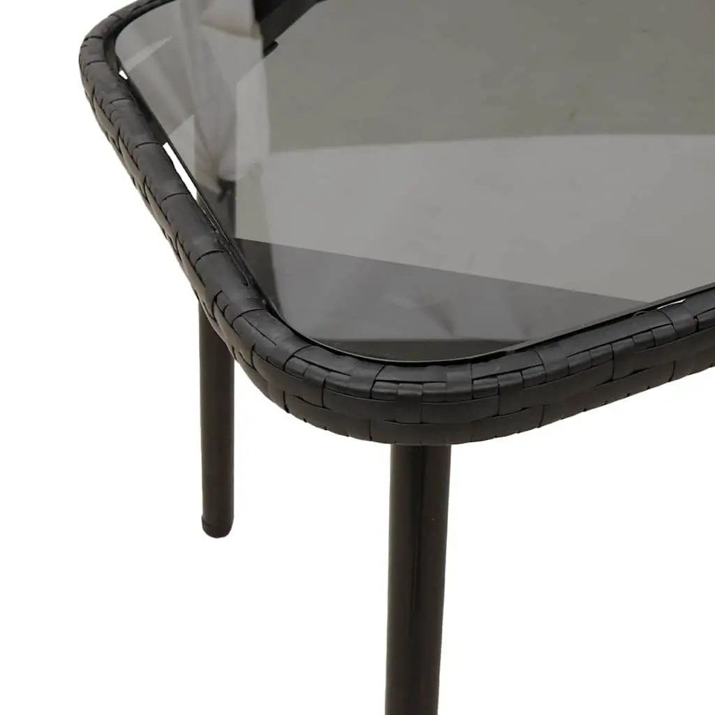Garden Dining Set Outdoor Furniture Black Poly Rattan Table and Bench with Cushions