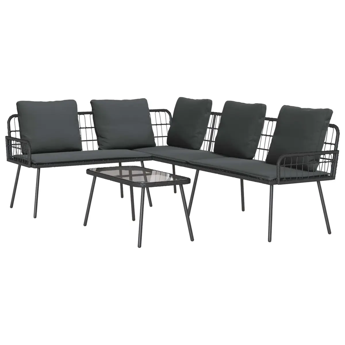 Garden Sofa Set 2-Piece Outdoor Furniture Modular Black Rattan for Patio