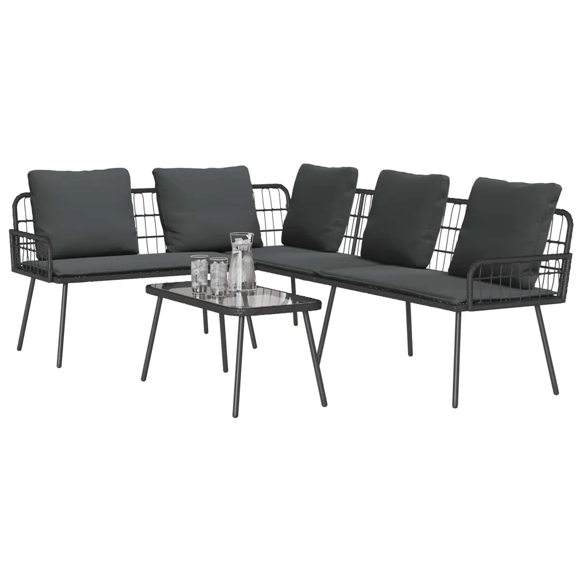 Garden Sofa Set 2-Piece Outdoor Furniture Modular Black Rattan for Patio