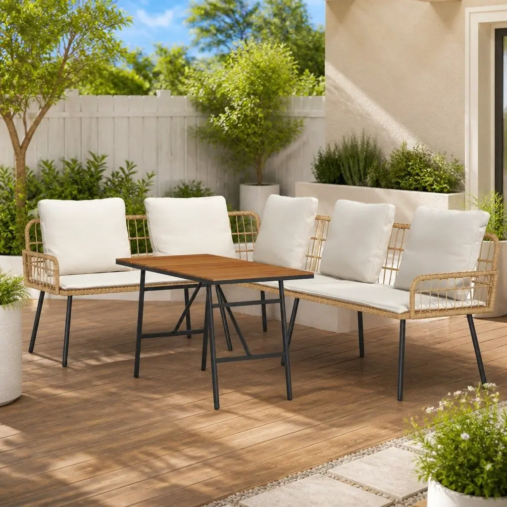 Garden Sofa Set 2 Pcs Beige Poly Rattan Outdoor Furniture with Cushions