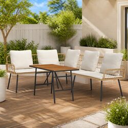 Garden Sofa Set 2 Pcs Beige Poly Rattan Outdoor Furniture with Cushions