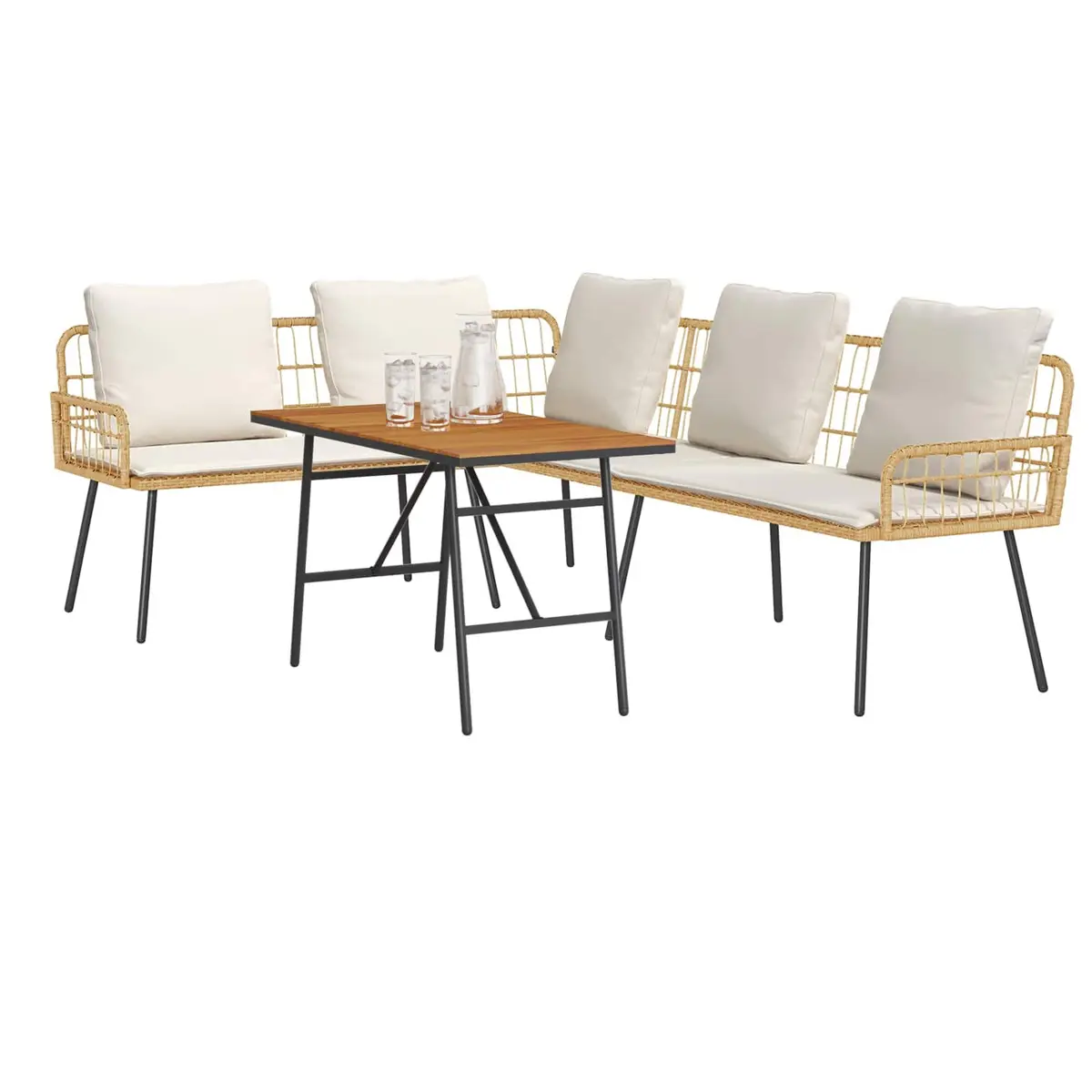Garden Sofa Set 2 Pcs Beige Poly Rattan Outdoor Furniture with Cushions