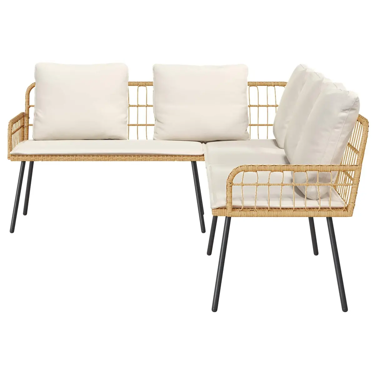 Garden Sofa Set 2 Pcs Beige Poly Rattan Outdoor Furniture with Cushions