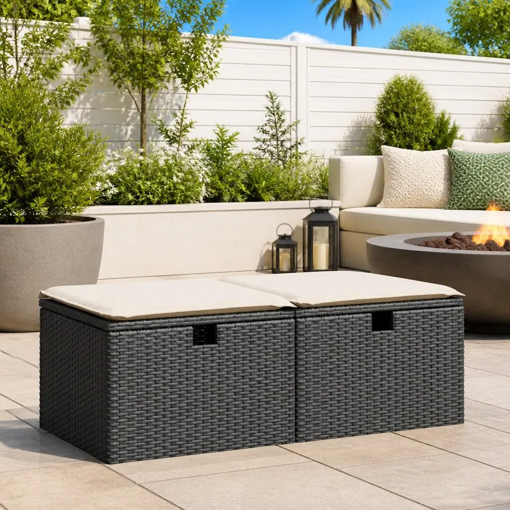 Black Poly Rattan Garden Sofa Set with Storage