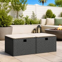 2 Piece Garden Sofa Set with Storage Cushions Black Poly Rattan Outdoor