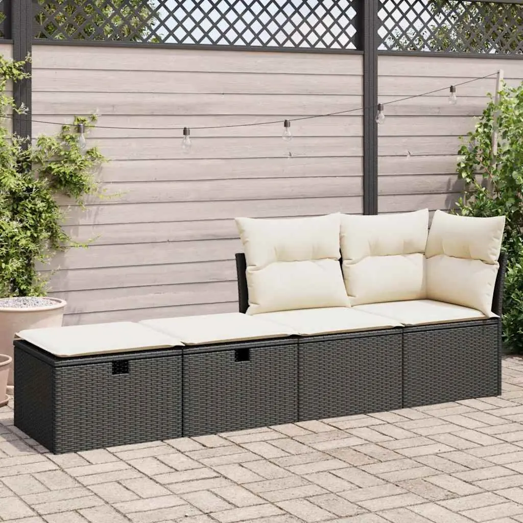 Black Poly Rattan Garden Sofa Set with Storage