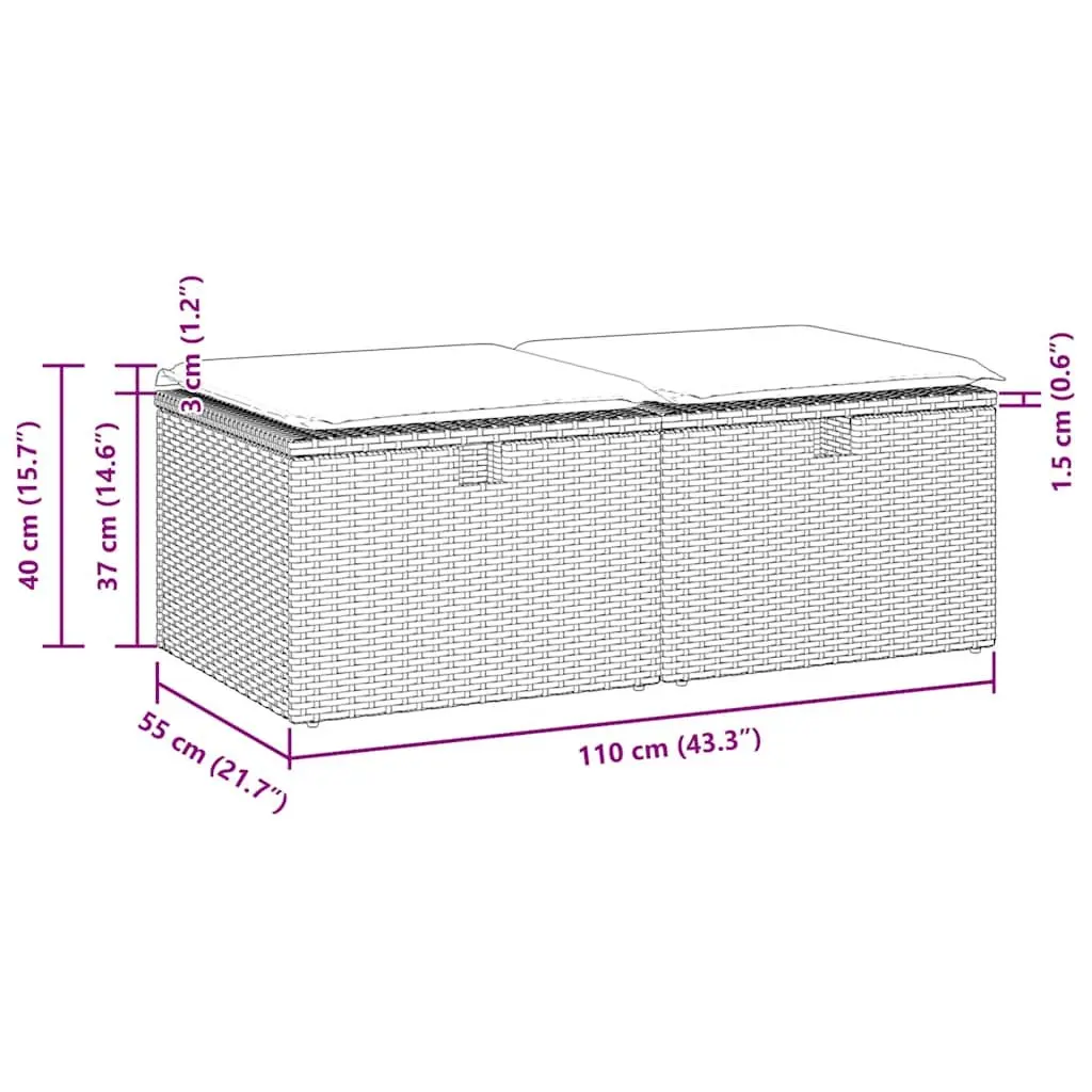 Garden Sofa Set 2 Piece Outdoor Furniture Grey Modular with Cushions and Storage
