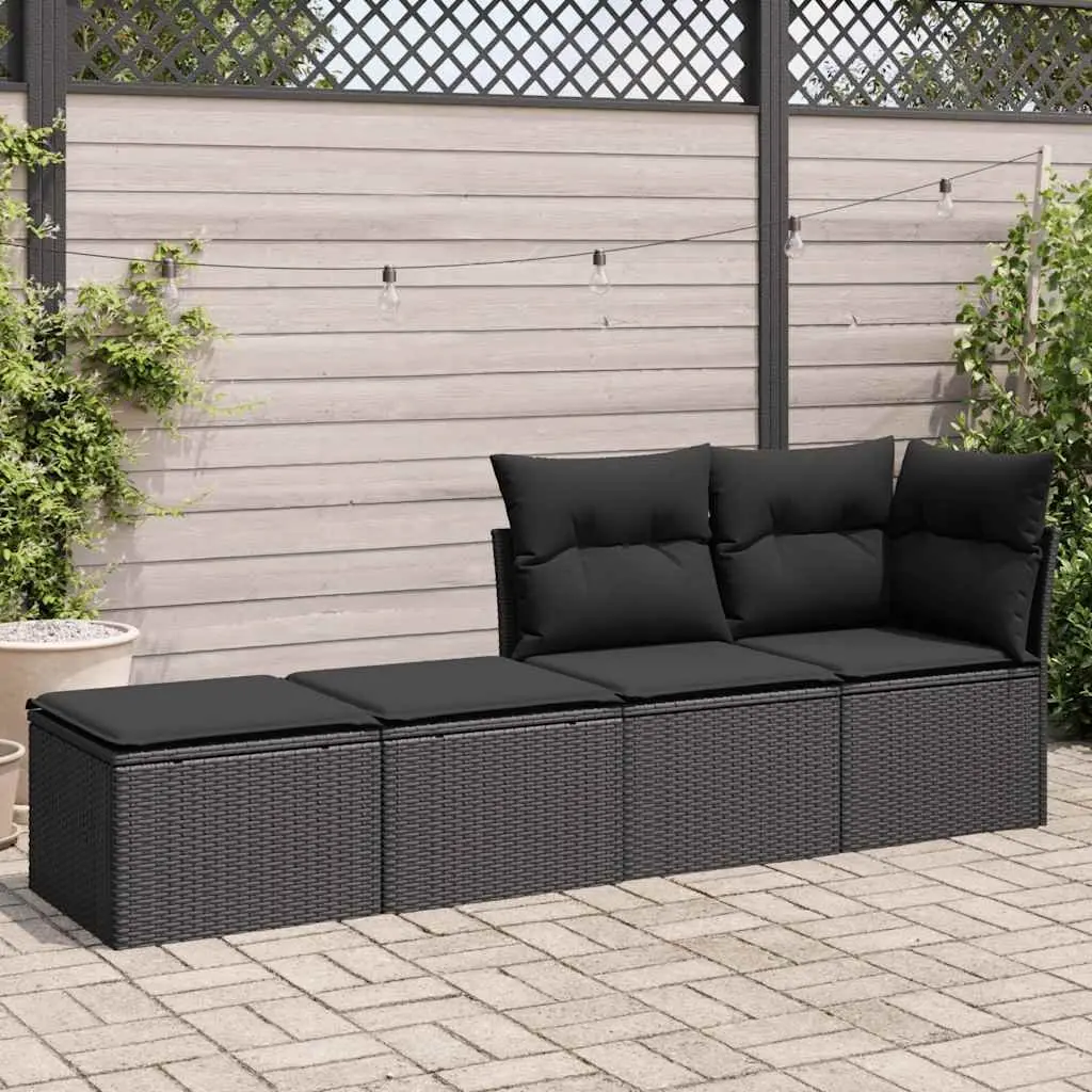 Garden Sofa Set 2 Piece Outdoor Furniture Modular Black PE Rattan with Cushions