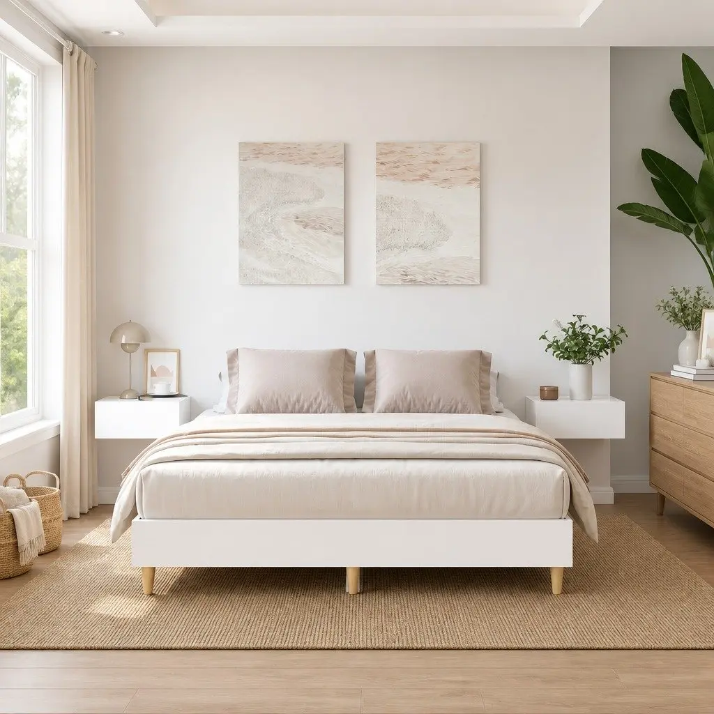 Bed Frame No Mattress Slatted Base 150x200cm White Engineered Wood Bedroom