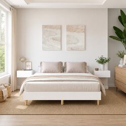 Bed Frame White 150x200 cm Slatted Base Engineered Wood Platform Bedroom