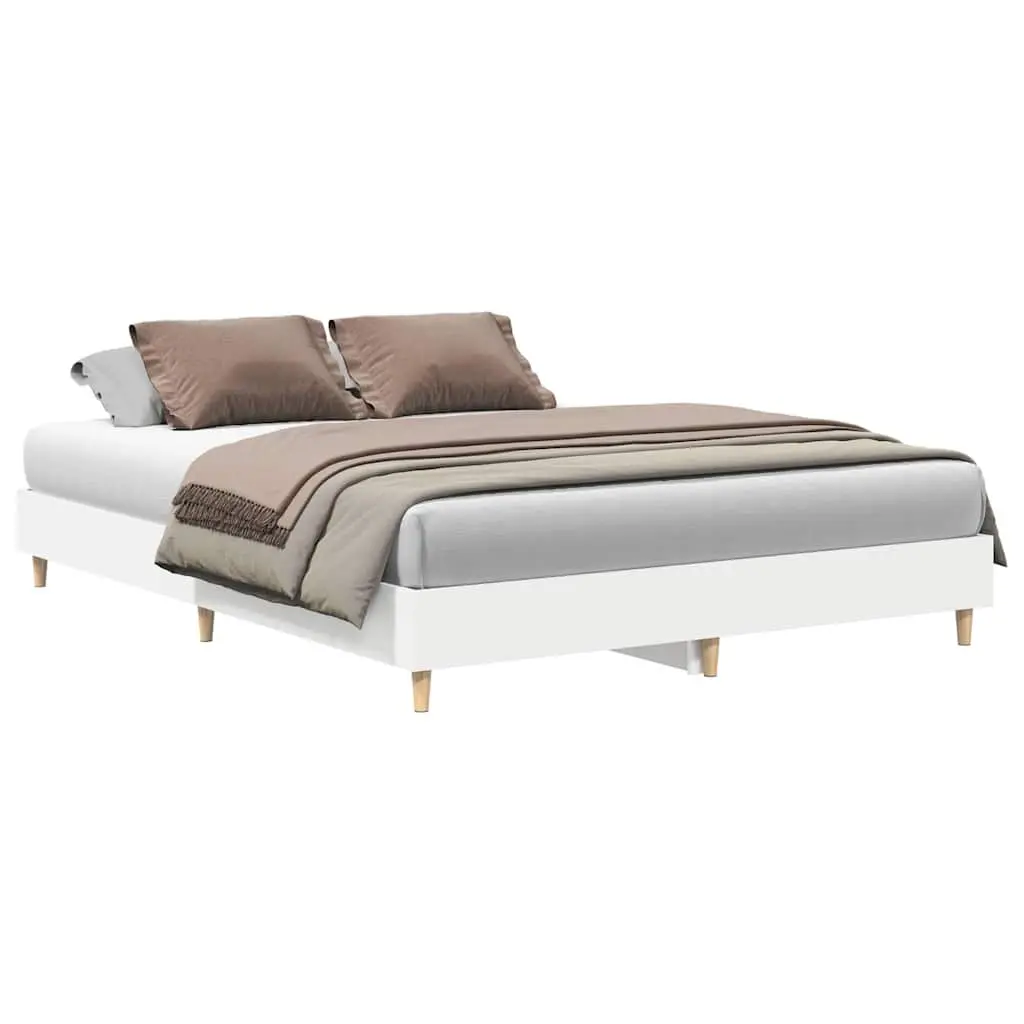 Bed Frame No Mattress Slatted Base 150x200cm White Engineered Wood Bedroom