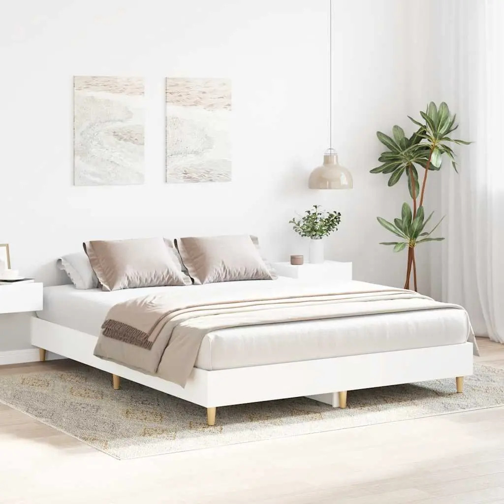 Bed Frame No Mattress Slatted Base 150x200cm White Engineered Wood Bedroom