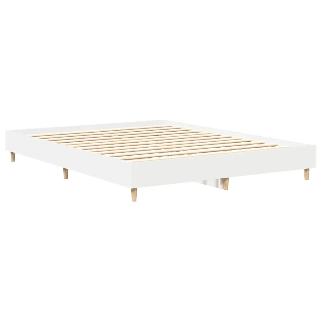 Bed Frame No Mattress Slatted Base 150x200cm White Engineered Wood Bedroom