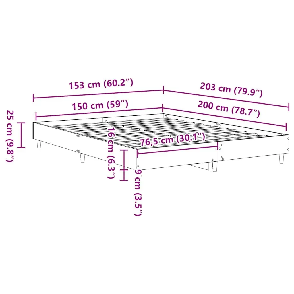 Bed Frame No Mattress Slatted Base 150x200cm White Engineered Wood Bedroom
