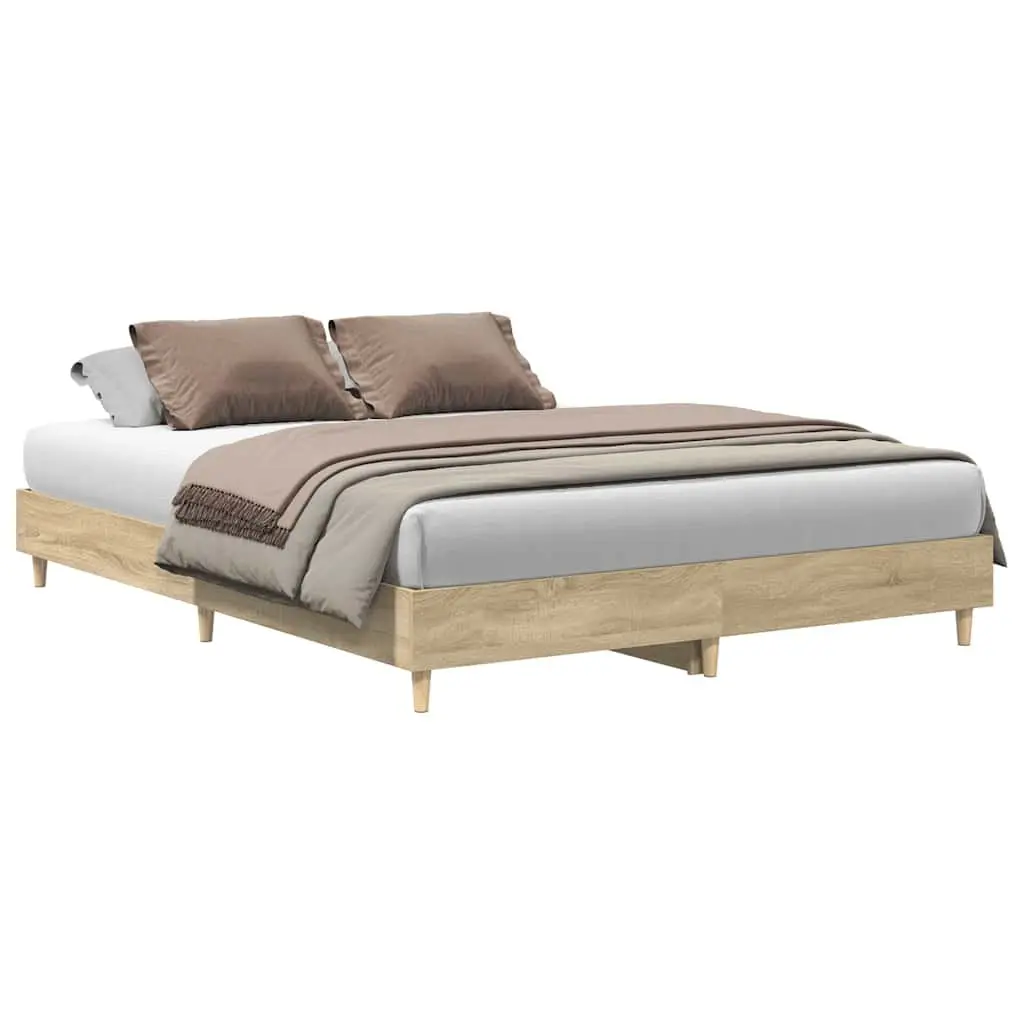 Bed Frame 150x200 cm Slatted Base Sonoma Oak Engineered Wood Bedroom
