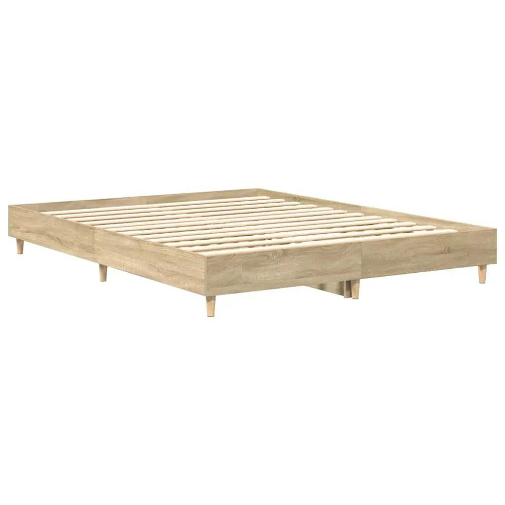 Bed Frame 150x200 cm Slatted Base Sonoma Oak Engineered Wood Bedroom