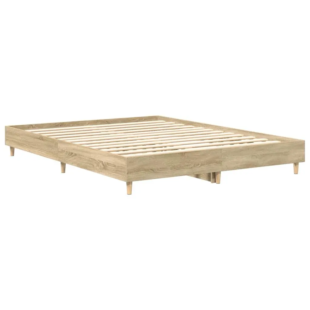 Bed Frame 150x200 cm Slatted Base Sonoma Oak Engineered Wood Bedroom