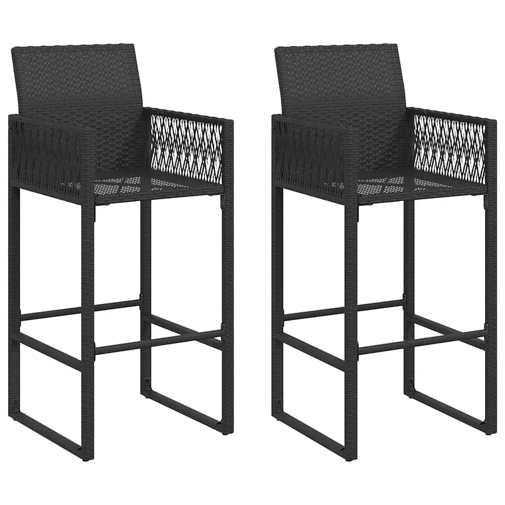 3 Piece Garden Bar Set Outdoor Poly Rattan Bar Stool Table Black Patio Furniture