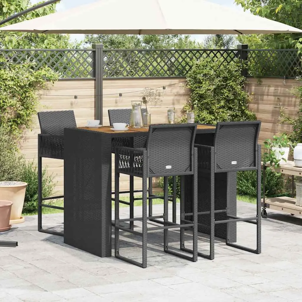 Outdoor Bar Furniture Set 5 Piece Black Rattan Patio Table and Stools for Garden Entertainment
