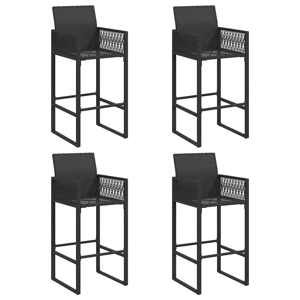Outdoor Bar Furniture Set 5 Piece Black Rattan Patio Table and Stools for Garden Entertainment