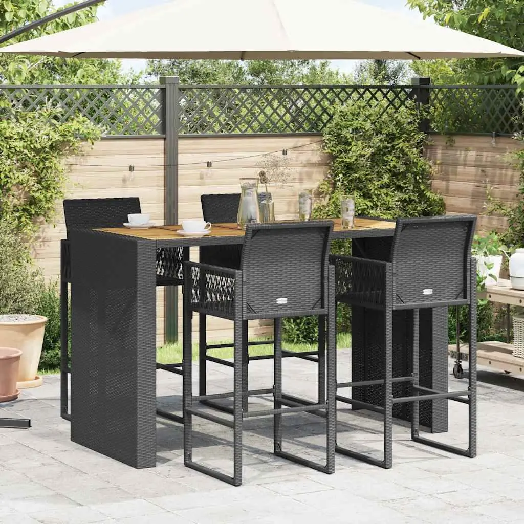 Garden Bar Set 5 Piece Outdoor Patio Furniture Black Poly Rattan with Bar Stools