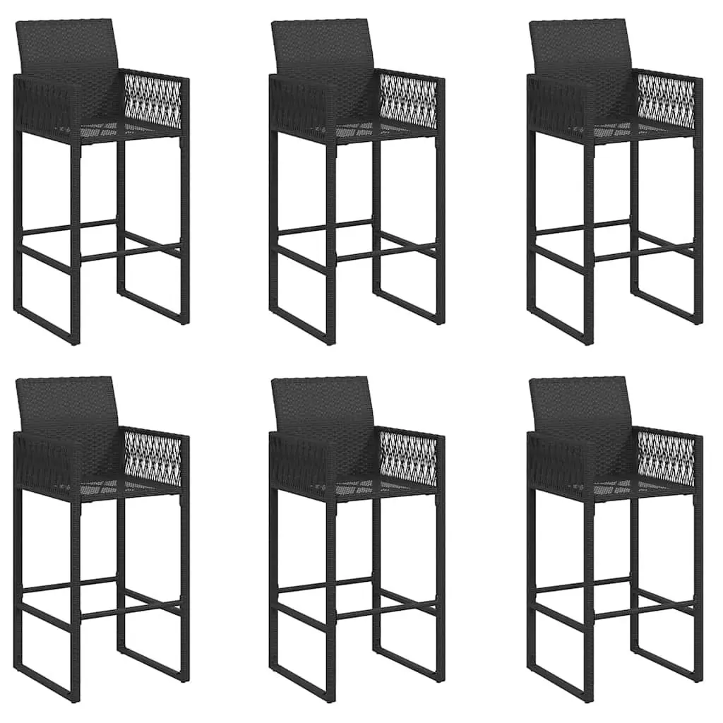 7 Piece Outdoor Garden Bar Set Black Poly Rattan Patio Furniture with Bar Stools