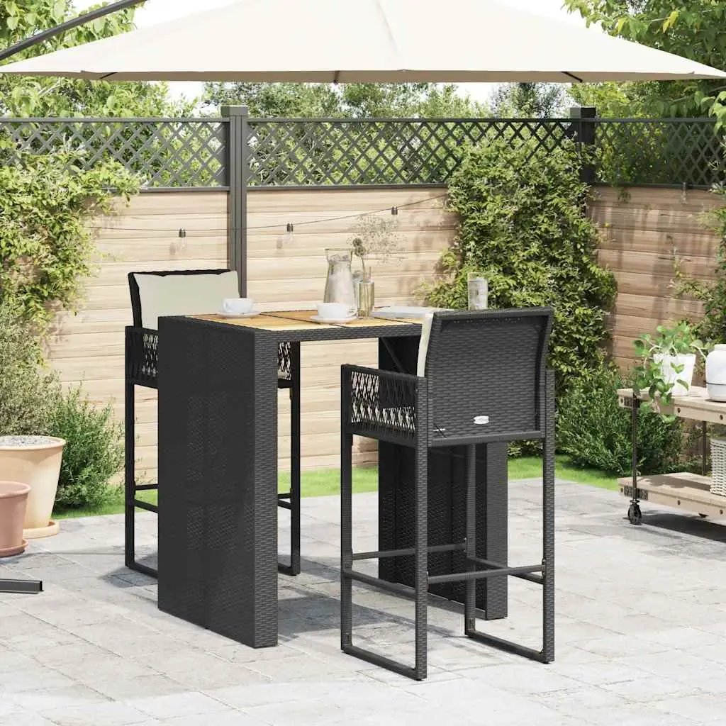 Garden Bar Set Outdoor Furniture 3 Piece Cushioned Stools Black