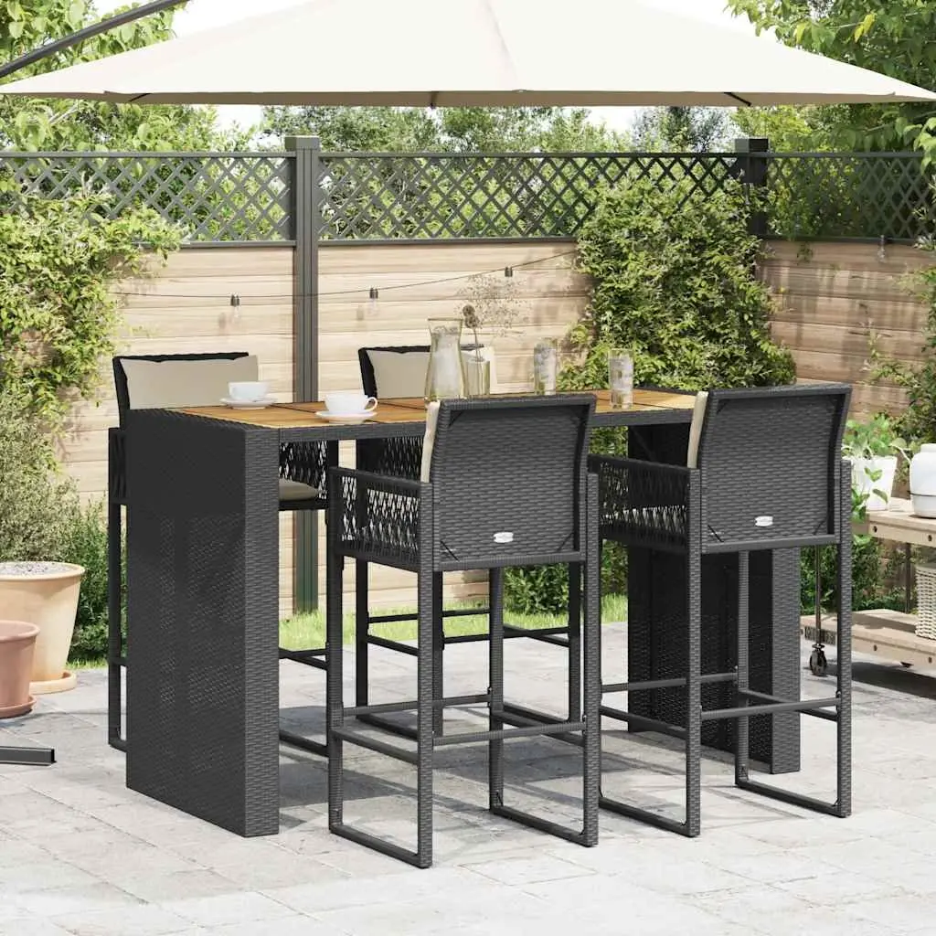Garden Bar Set 5 Piece Outdoor Patio Furniture Black Poly Rattan with Cushions