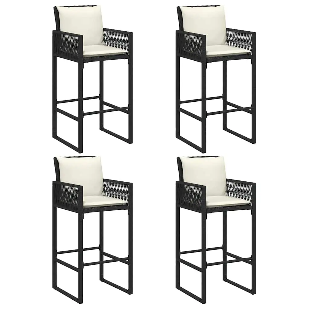 Garden Bar Set 5 Piece Outdoor Patio Furniture Black Poly Rattan with Cushions