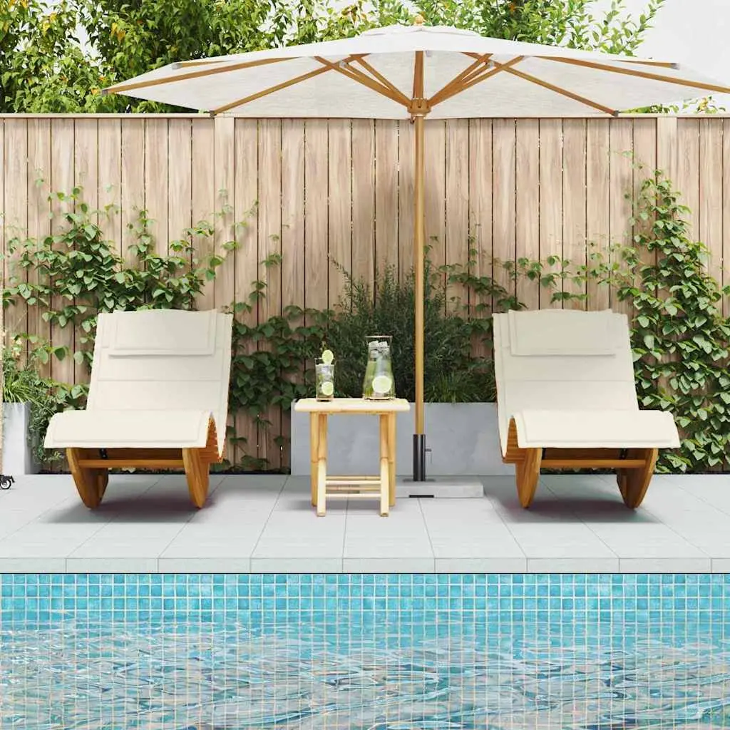 Sun Lounger Outdoor Acacia Wood Garden Pool Deck Chairs Brown 2 Piece