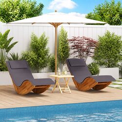 Sun Lounger with Cushion 2-person 2 pcs Brown Acacia Wood Outdoor Seating