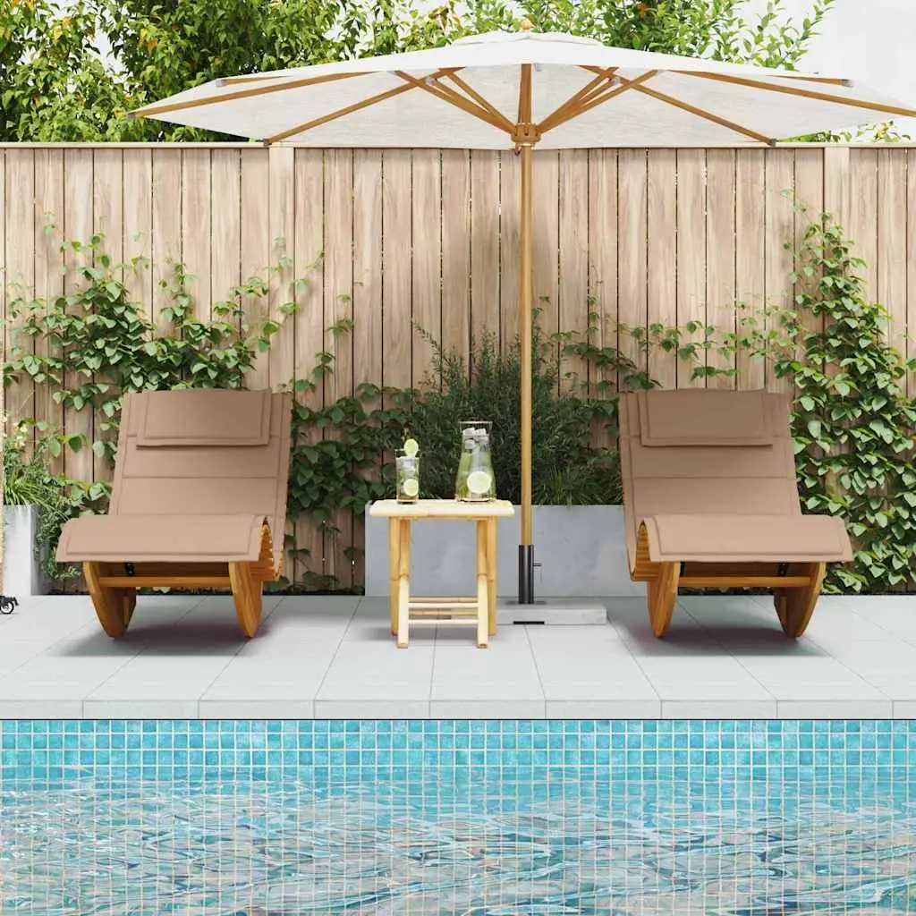 Sun Lounger Set Outdoor Acacia Wood Sunbed Garden Pool Deck Chair Brown 2 Piece