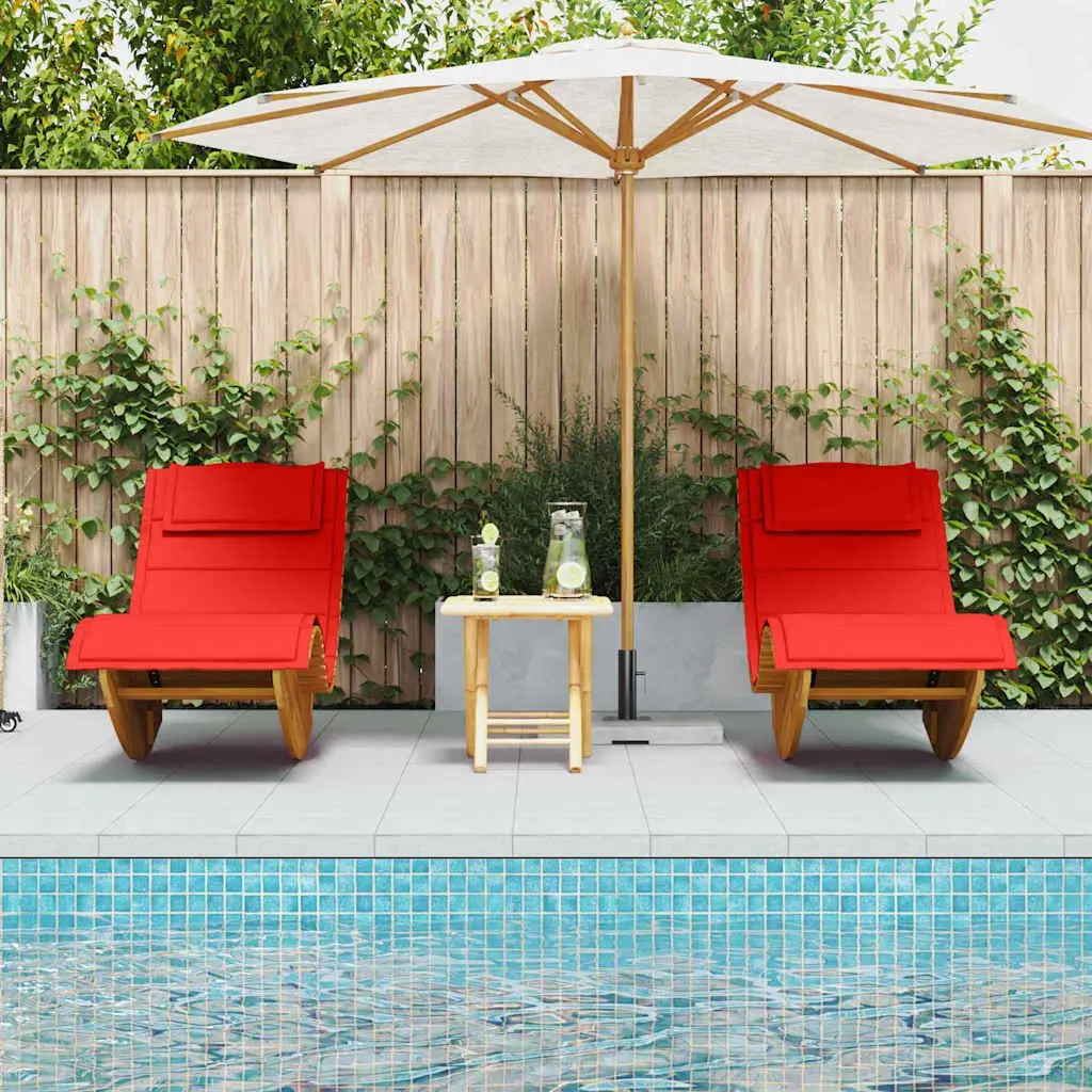 Sun Loungers Outdoor Garden Patio Pool Lounge Chairs Solid Acacia Wood 2 pcs Brown
