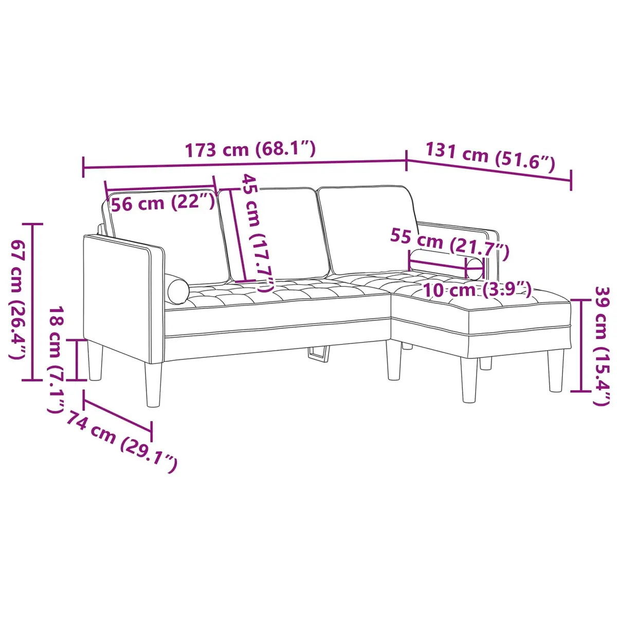Modular Sofa Set Grey Polyester 2 Pieces Contemporary Living Room Furniture