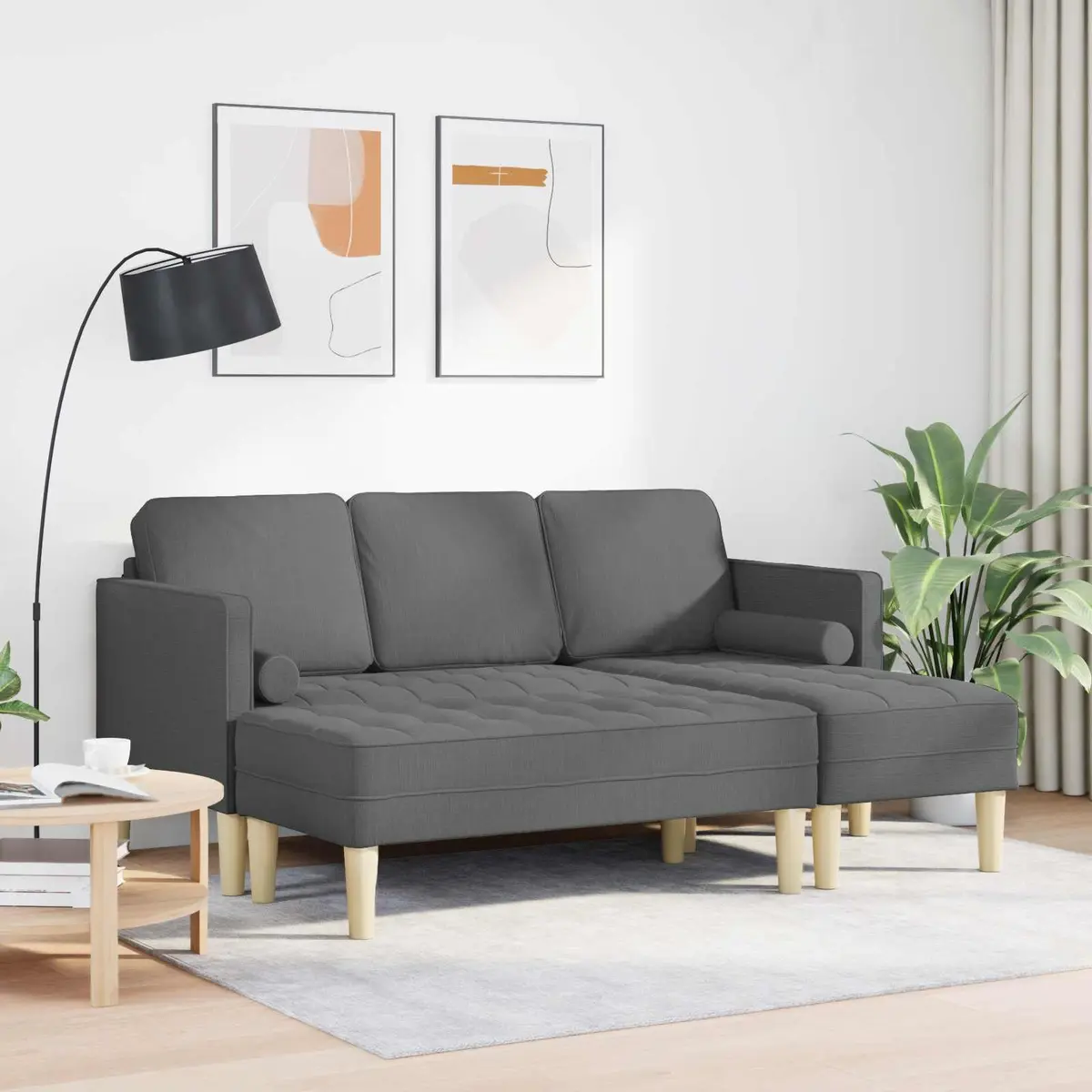 Modular Sofa Set Grey Polyester 2 Pieces Contemporary Living Room Furniture